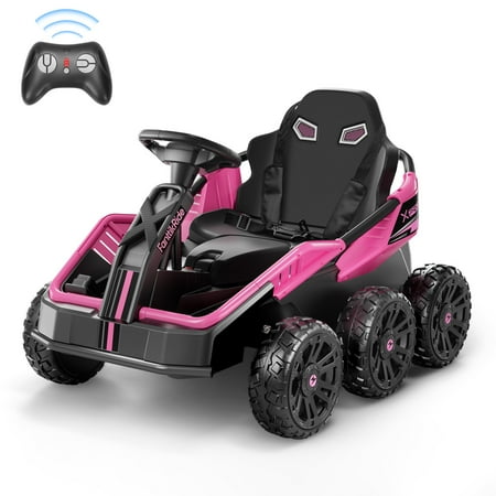 FanttikRide 24V Ride on Toys for Big Kids, 6 Eva Wheels UTV, 4x75W 5.9MPH Powerful Electric Car, 4WD/2WD Switch, Parent Remote, 4 Shock Absorbers, Ideal Gift for Kids Ages 3+, X7 Pro Dark Pink