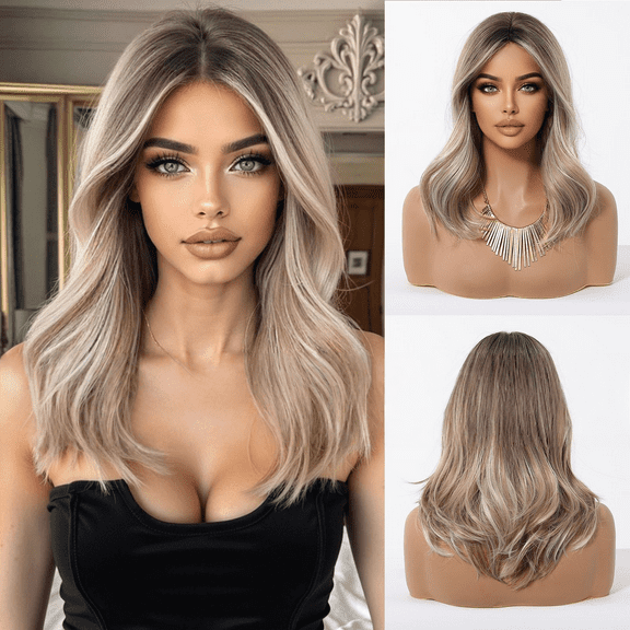 Fanty European and American wig, short hair, gradient dyed bangs, short straight hair wig, full set headband, high-temperature silk headband, essential birthday party gift for women