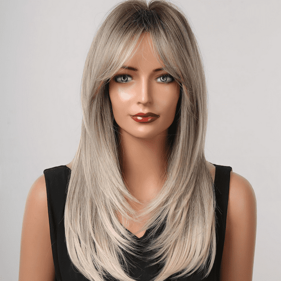Fanty short straight wig full head new product with eight character bangs, mid split diagonal bangs wig, straight hair, daily wig for women, wigs