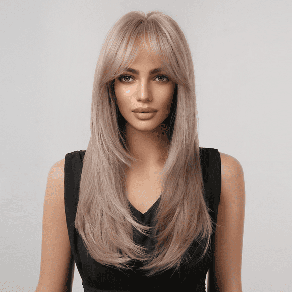 Fanty short straight wig full head new product with eight character bangs, mid split diagonal bangs wig, straight hair, daily wig for women, wigs