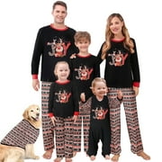 Fanvereka Family Matching Christmas Pajamas, Baby Romper/Dog Clothes/Letter Deer Print Tops and Pants Sleepwear Set