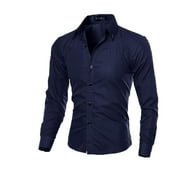 Fanvereka Men's Long Sleeve Turndown Collar Shirt Button Formal Obscure Rhombic Business Dress Shirt