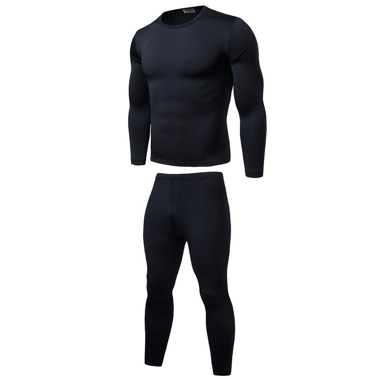 Men's Thermal Underwear Winter Warm Top Bottom Base Layer Long Johns Black