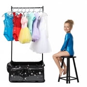 28" Dance Bag with Garment Rack,Upgraded Collapsible Glittering Rolling Competition Dance Duffle Bag Lightweight Wear-Resistant Costume Wheeled Suitcase for Dancers Shows,Black