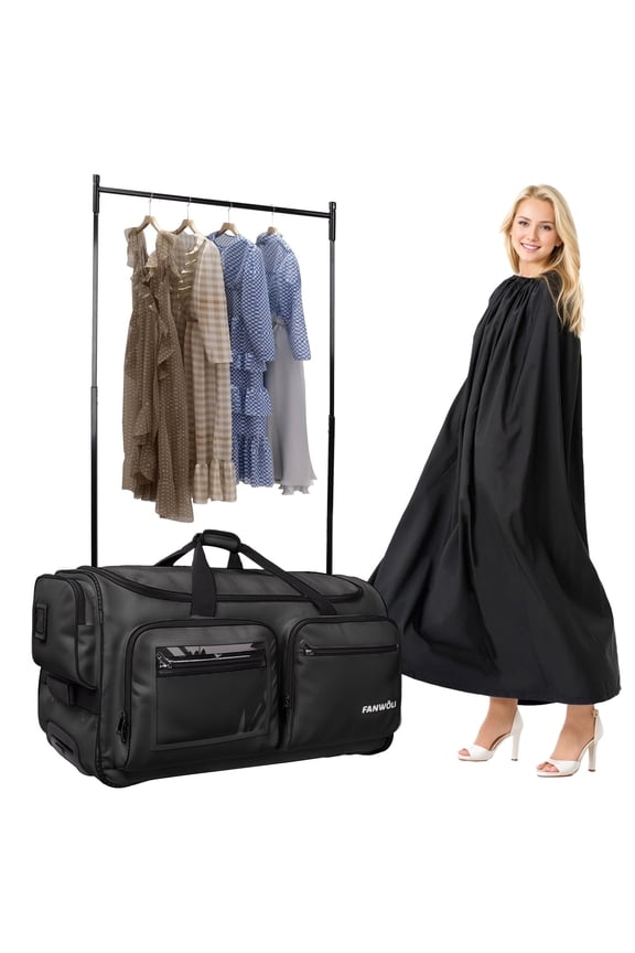 Dance Bag with Garment Rack, 23" Foldable Rolling Competition Dance Duffle Bag with Portable Clothes Changing Cover, Costume Suitcase for Dancers Shows Athletes