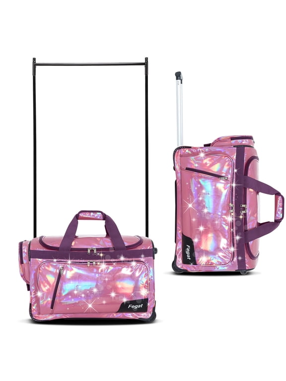 Dance Bag with Garment Rack, 23" Glittering Rolling Dance Competition Bag Prism-Glowing Waterproof Dance Duffel Bag Costume Suitcase for Dancers Performer Artist,Sparkle Purple