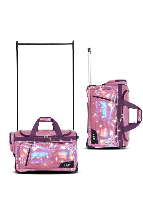 Dance Bag with Garment Rack, 23" Glittering Rolling Dance Competition Bag Prism-Glowing Waterproof Dance Duffel Bag Costume Suitcase for Dancers Performer Artist,Sparkle Purple