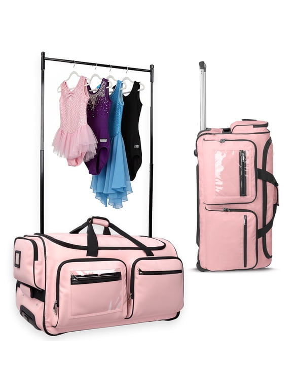 Dance Bag with Garment Rack - 28"Collapsible Rolling Competition Dance Duffle Bag Lightweight Costume Wheeled Suitcase for Dancers Shows Livestreamer Athletes