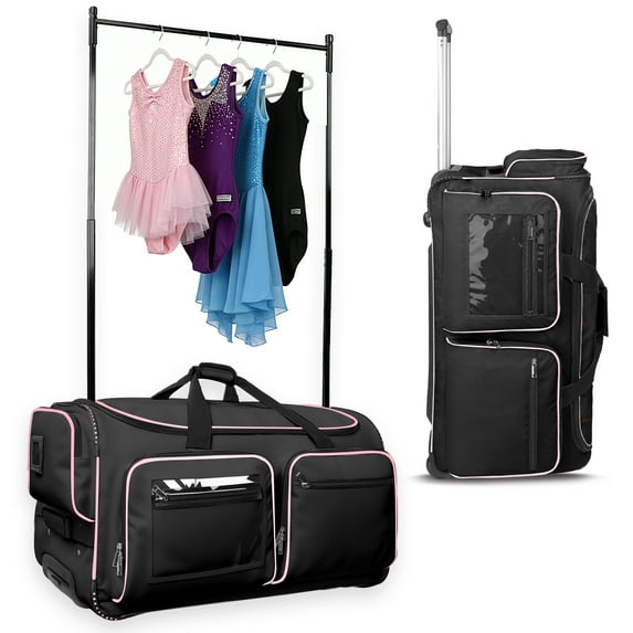 Fegat Dance Bag with Garment Rack - 28"Collapsible Rolling Competition Dance Duffle Bag Lightweight Costume Wheeled Suitcase for Dancers Shows Livestreamer Athletes
