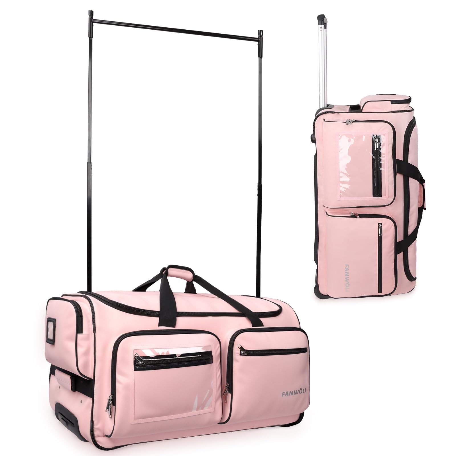 Fanwoli Dance Bag with Garment Rack 28"Collapsible Rolling Competition Dance Duffle Bag