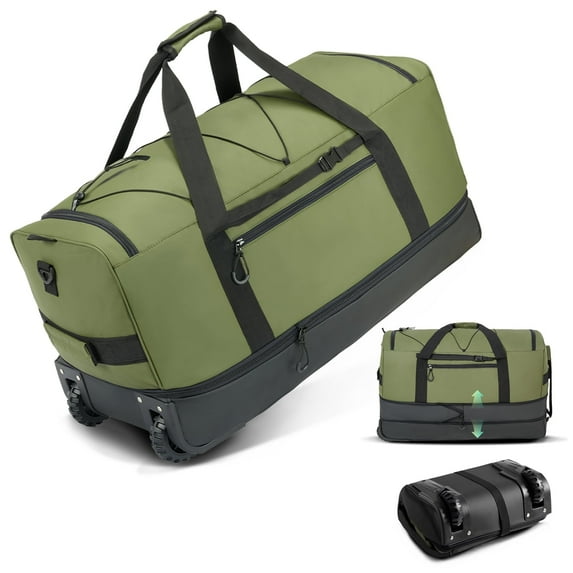 Fegat Foldable Rolling Duffel Bag,30'' Travel Duffel Bag Expandable 100L-120L Heavy Loads Design,Large Waterproof Wheeled Bag for Travel with Straps & Lock