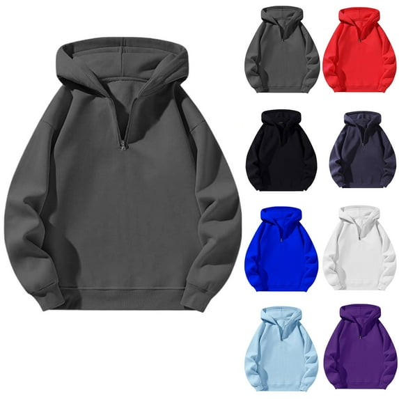 Fanxing 1/4 Zip Hoodies for Women Y2K Casual Loose V Neck Long Sleeve Solid Color Hooded Pullover Sweatshirts Purple XL