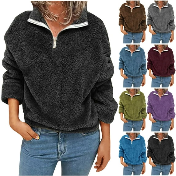Fanxing 1/4 Zip Pullover for Women Fleece Lined Long Sleeve Sweatshirt Casual Plush Fluffy Zipper Pullovers Tops Activewear S/M/L/XL/XXL/XXXL/XXXXL/XXXXXL