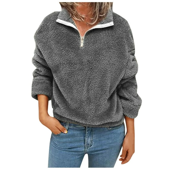 Fanxing 1/4 Zip Pullover for Women Fleece Lined Long Sleeve Sweatshirt Casual Plush Fluffy Zipper Pullovers Tops Activewear Fall Prime S/M/L/XL/XXL/XXXL/XXXXL/XXXXXL