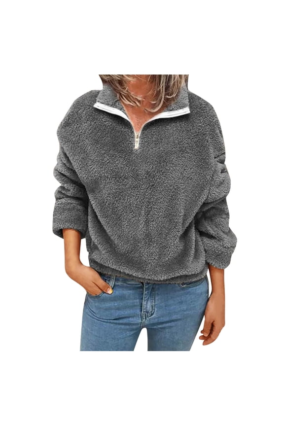 1/4 Zip Pullover for Women Fleece Lined Long Sleeve Sweatshirt Casual Plush Fluffy Zipper Pullovers Tops Activewear Fall Prime S/M/L/XL/XXL/XXXL/XXXXL/XXXXXL