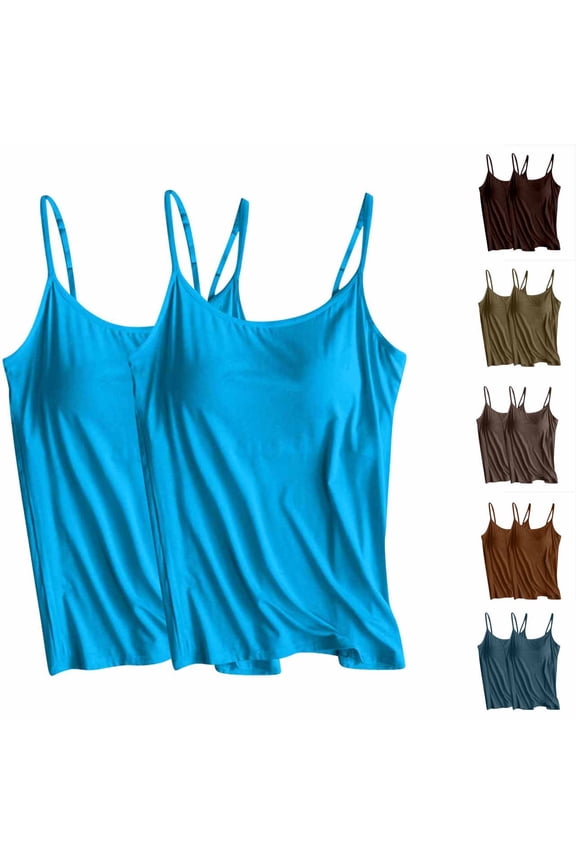 2 PC Womens Plus Size Tank Tops Build in Bra Spaghetti Straps Camisoles Green,S