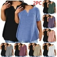 thumbnail image 1 of Fanxing 2 Pack Plus Size Henley Tops for Women Loose Fit V Neck Shirts Comfort Summer Tunic Blouses Purple,XXL, 1 of 4
