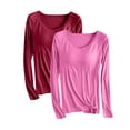 thumbnail image 1 of Fanxing 2 Pack Plus Size Long Sleeve Workout Shirts for Women Trendy Tops Crop Y2k Clothing Fitted Basic Tee Stretchy T-Shirts, 1 of 3