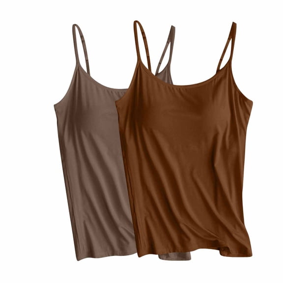 Fanxing 2 Piece Basic Cami Tank Top Women Plus Size Camisole Undershirt Spaghetti Strap Tank Tops Coffee,XL