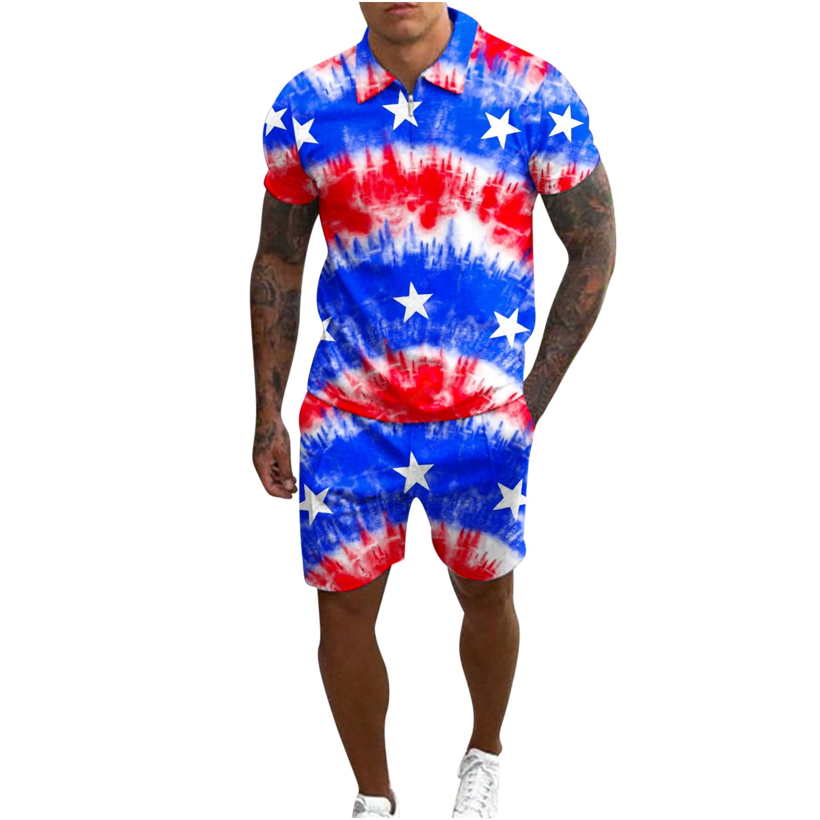 Fanxing 2 Piece Tracksuits Men's American Flag Outfits Independence Day ...