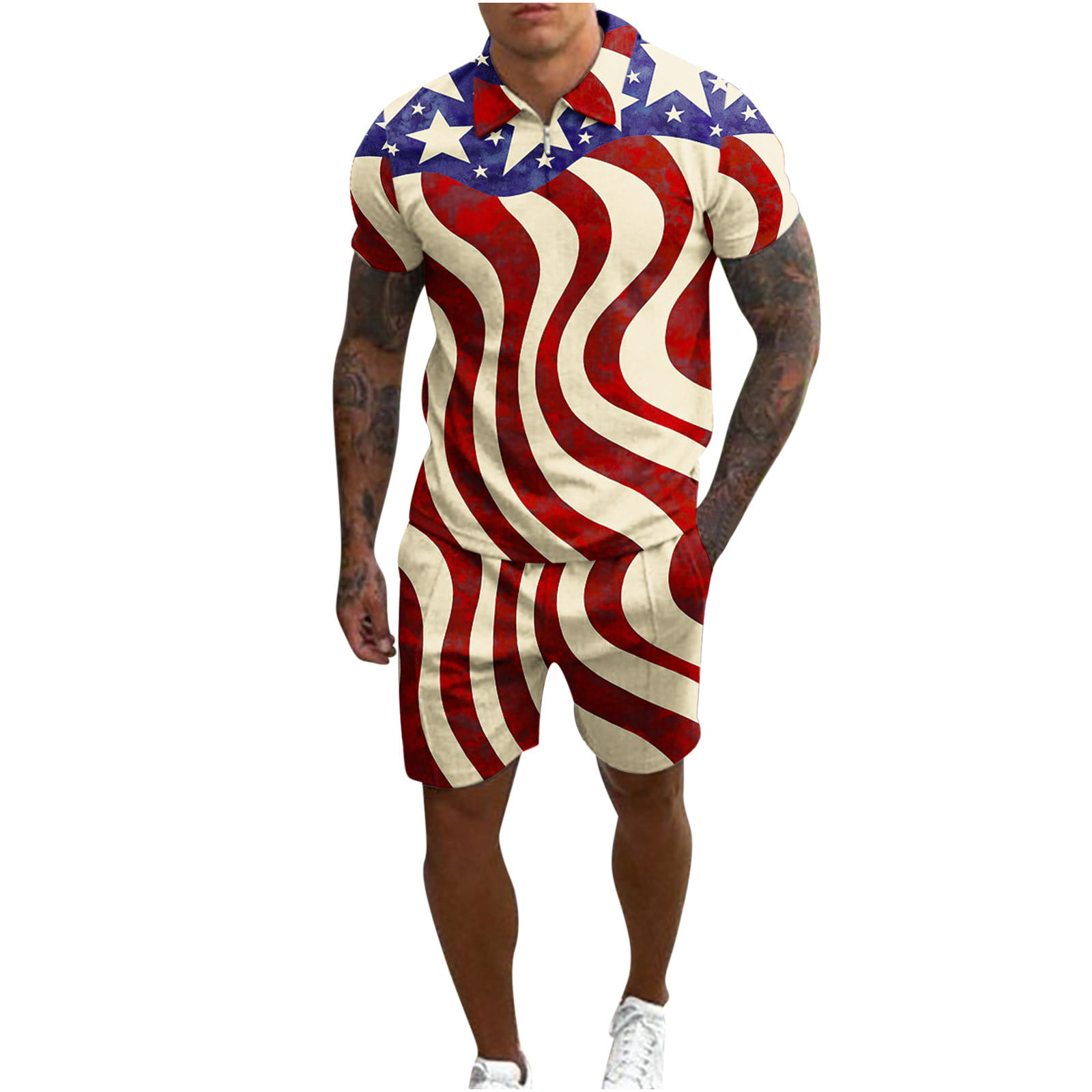 Fanxing 2 Piece Tracksuits Men's American Flag Outfits Independence Day ...