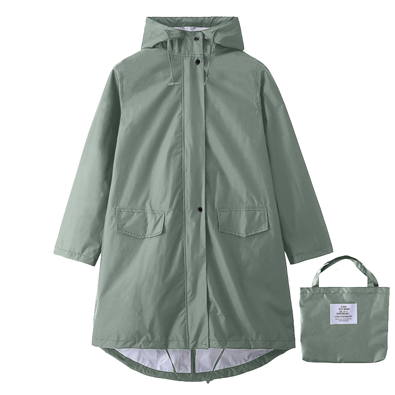 Mens Long Raincoat with Hood Waterproof Rainwear Packable Outdoor