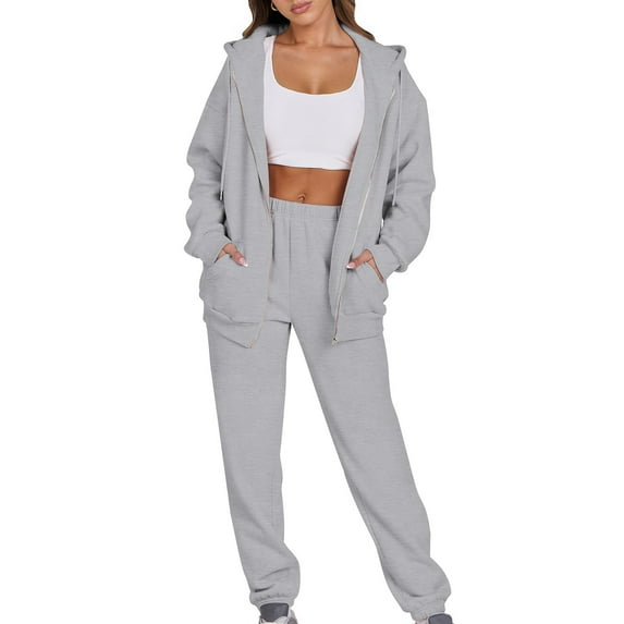 Fanxing Teen Girls Casual Zip Up Hoodie Sweatsuit Y2K Sweatshirts 2pcs Tracksuit Set Jogger Clothes Outfits for Women Workout Loungewear S-3XL