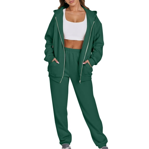 Fanxing Teen Girls Casual Zip Up Hoodie Sweatsuit Y2K Sweatshirts 2pcs Tracksuit Set Jogger Clothes Outfits for Women Workout Loungewear S-3XL