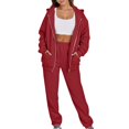 thumbnail image 1 of Fanxing 2025 Clearance Teen Girls Casual Zip Up Hoodie Sweatsuit Y2K Sweatshirts 2pcs Tracksuit Set Jogger Clothes Outfits for Women Workout Loungewear S-3XL, 1 of 7