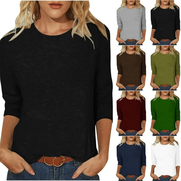 Fanxing 3/4 Length Sleeve Women Tops Baseball T-Shirts Summer Casual 3/4 Sleeve Tops Loose Fit Pullover Tunics Solid Crewneck Blouse Army Green,XXXXL