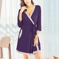 thumbnail image 1 of Fanxing 3/4 Sleeve Robes for Women Color Block V Neck Short Kimono Bathrobes Lighjtweight Color Block Sleepwear Lounghewear Purple L, 1 of 4