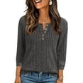 thumbnail image 1 of Fanxing 3/4 Sleeve Sweater for Women Soft Cozy V Neck Tops with Buttons Fall Fashion Knit Jumper Tops Gray 2XL, 1 of 6