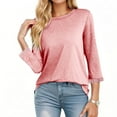 thumbnail image 1 of Fanxing 3/4 Sleeve Tops for Women Striped Patchwork Tunic Blouses Casual Crew Neck T-Shirt Pink M, 1 of 5