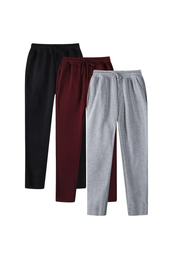 3 PCs Men Fleeec Sweatpants Athletic Casual Joggers Slim Fit Solid Color Workout Pants Elastic Waistband Jogging Pants September Clearance Wine,L