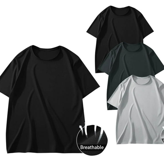 Fanxing 3 Pack Big And Tall T Shirts 4XL Black Men's Muscle T Shirts Stretch Short Sleeve Round Neck Bodybuilding Workout Tee Shirts