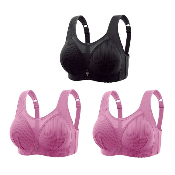 Fanxing 3 Pack Bra for Women Plus Size Back Closure Bras Adjustable Strappy Breathable Sports Bra No Underwire Wirefree Push Up Bra for Senior M:32C/32D/32DD;34A/34B/34C