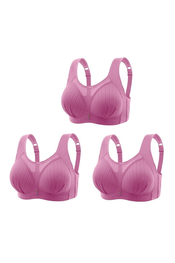 3 Pack Bra for Women Plus Size Back Closure Bras Adjustable Strappy Breathable Sports Bra No Underwire Wirefree Push Up Bra for Senior M:32C/32D/32DD;34A/34B/34C