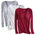 thumbnail image 1 of Fanxing 3 Pack Womens Long Sleeve Shirts Plus Size Going Out Tops Crew Neck Basic Tees Tight Fitted Casual Stretchy Cropped T Shirts, 1 of 3