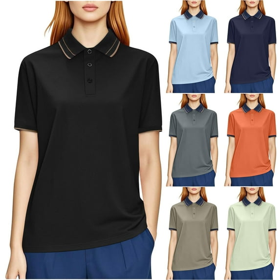 Fanxing 4XL Collared Short Sleeve Athletic Workout Tops Summer Blouses