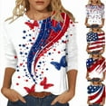 thumbnail image 1 of Fanxing 4th of July 3/4 Sleeve T Shirts for Women Summer American Flag Tops Patriotic Tees Sports Fan Tshirts Blouse Multicolor,XXXL, 1 of 6