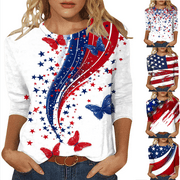 FANXING 4th of July 3/4 Sleeve T Shirts for Women Summer American Flag Tops Patriotic Tees Sports Fan Tshirts Blouse Red,XXXL