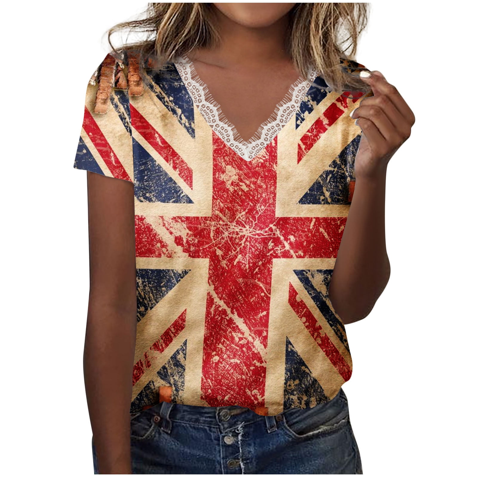 Fanxing American Flag Shirt for Women Distressed USA 4th of July T