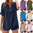 thumbnail image 1 of Fanxing Army Green Womens Linen Button Down Shirts S 2025 Short Sleeve Oversized Boyfriend Solid Tunic Tops Casual Dressy Blouses S-5XL, 1 of 5