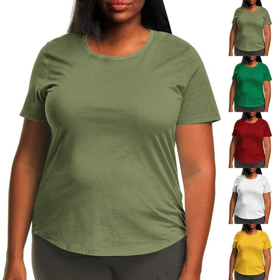 Fanxing Army Green Womens Plus Size Tops XXXL Short Sleeve Dressy Tees Summer Workout Top Casual Slimming Shirts ( Women's Plus S-5XL)