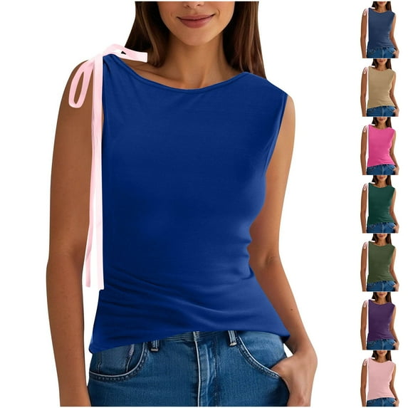 Fanxing Army Green Womens Tank Tops L Loose Casual Summer Tops Crew Neck Basic Sleeveless Shirts Trendy 2025 (Women's S-L)