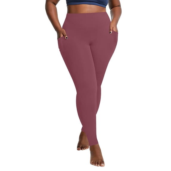 Fanxing Athletic Leggings for Women with Pockets Plus Size Yoga Pants High Waisted Tummy Control Yoga Leggings Stretch Compression Tights Pink,XXL