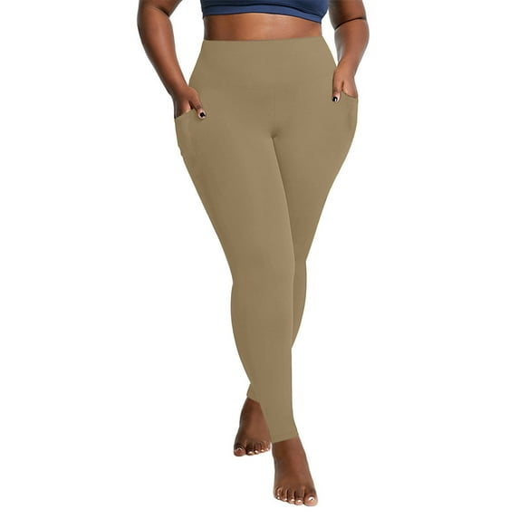 Fanxing Athletic Leggings for Women with Pockets Plus Size Yoga Pants High Waisted Tummy Control Yoga Leggings Stretch Tights Walmart 30th Anniversary Khaki,XXXL