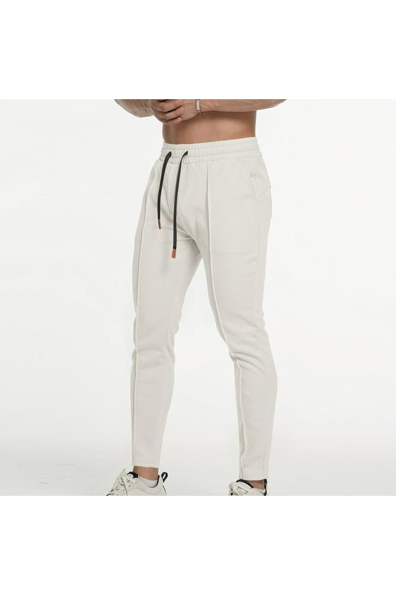 Athletic Pants for Men Skinny Sweatpants with Pocket Solid Color Joggers Elastic Waistband Drawstring Hip Hop Jogging Pants November Clearance White,XXL