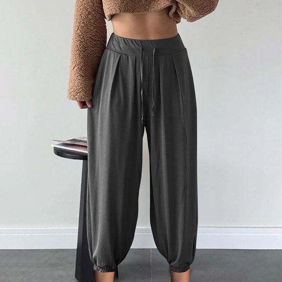 Fanxing Baggy Harem Pants for Women Summer Loose Elastic Waist Drawstring Trousers Lightweight Casual Versatile Lounge Joggers Dark Gray XL