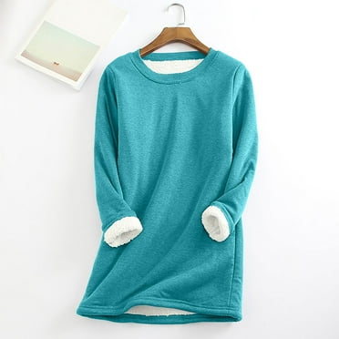 Fanxing Basic Solid Thermal Tops for Women Plus Size Sherpa Fleece Sweatshirts Cozy Long Sleeve Pullover 2025 Winter Underwear Comfort Tunic Top Light Blue,XXL
